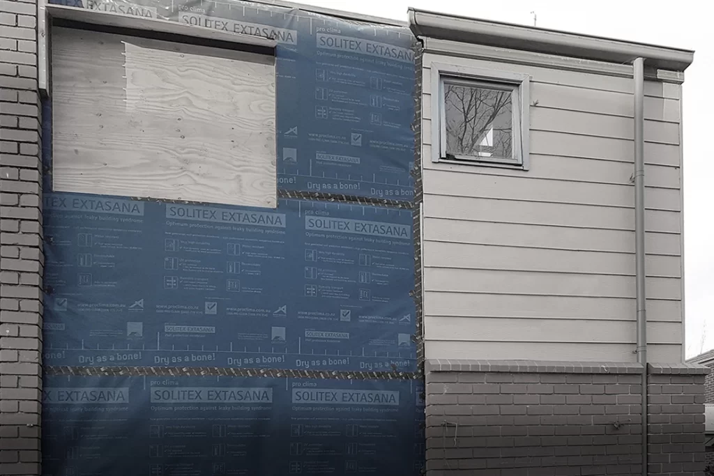 Image of sustainable architect designed all electric home. Construction photo.