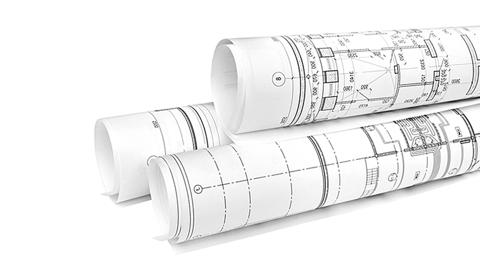 Image of rolled up architectural plans representing an application for a building permit.