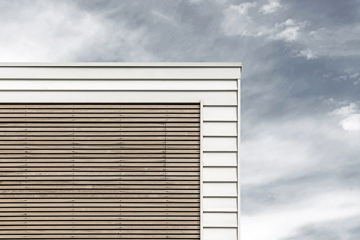 Image of an architect designed new build house. Close up photo of the timber screen.